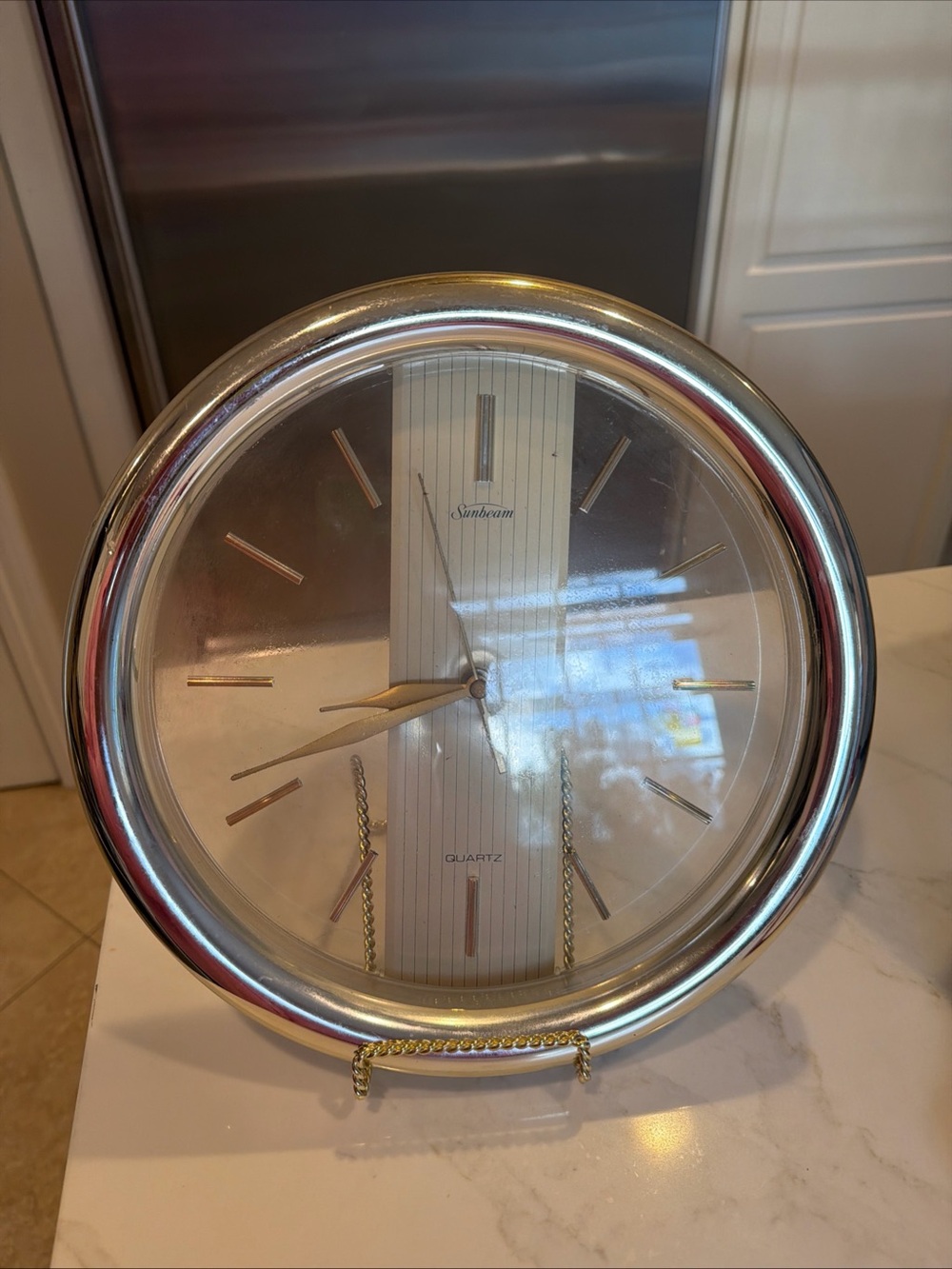 Sunbeam Vintage MCM Gold Wall Clock Battery Operated Transparent